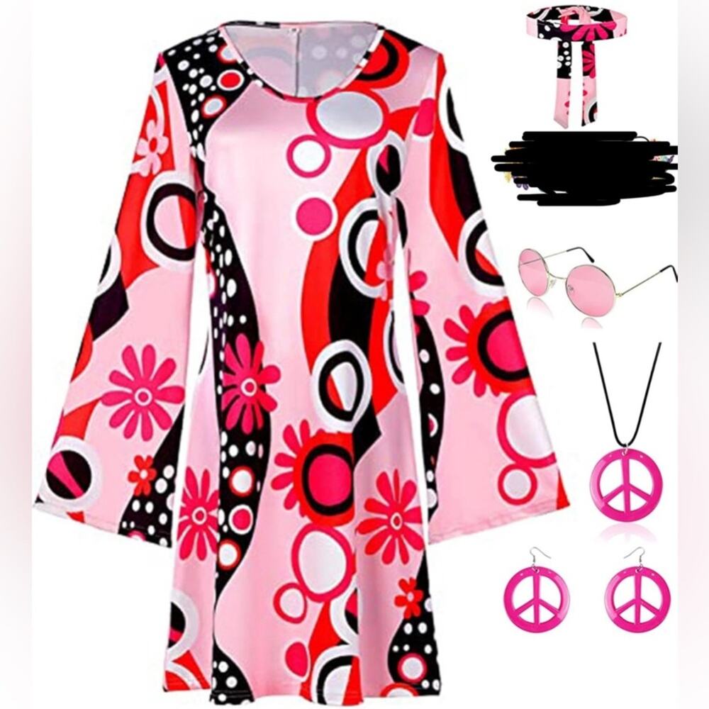 Vibrant Pink Floral Dress with Accessories